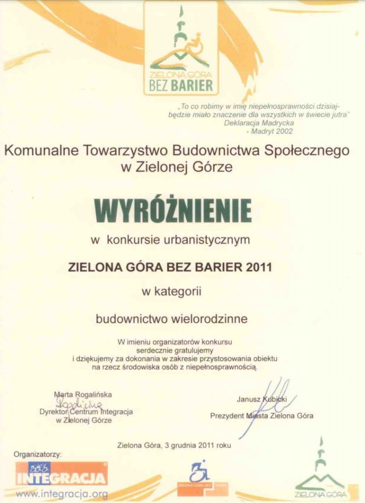 Wyróżnienie w konkursie urbanistycznym 2011